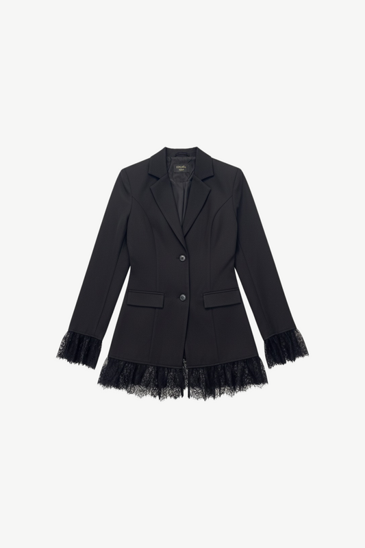 Blazer mit Spitzensaum
